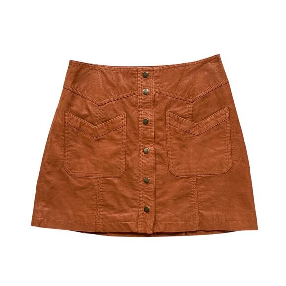 Free People Skirt Womens 6 Spice Come A Little Close Faux Leather Snap Buttons - Picture 1 of 11